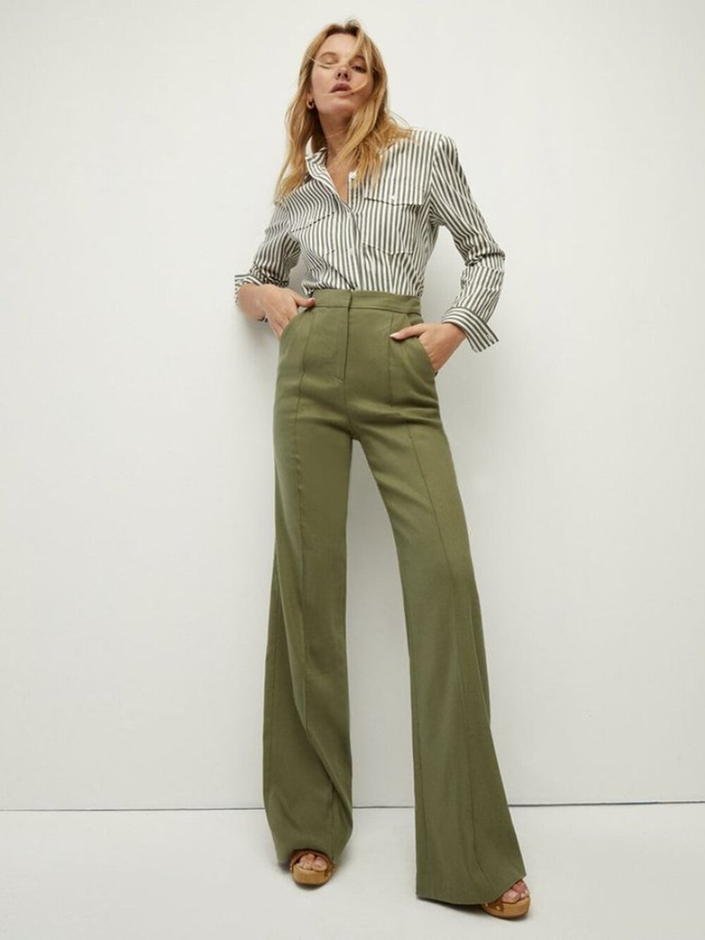 Veronica Beard Noda Linen Blend Pants Bright Army Size 16
